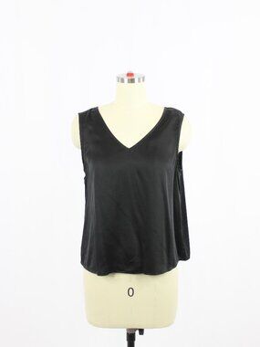 LUNYA Black Washable 100% Silk Crepe V-Neck Open Back A-Line Tank, Size XS